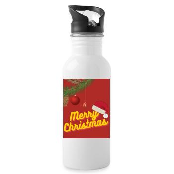 Merry Christmas - Trinkflasche mit integriertem Trinkhalm - Weiß - Rechts