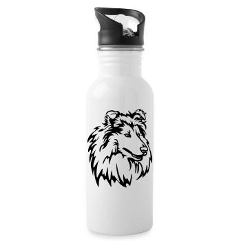 Collie Kopf - Trinkflasche mit integriertem Trinkhalm - Weiß - Rechts