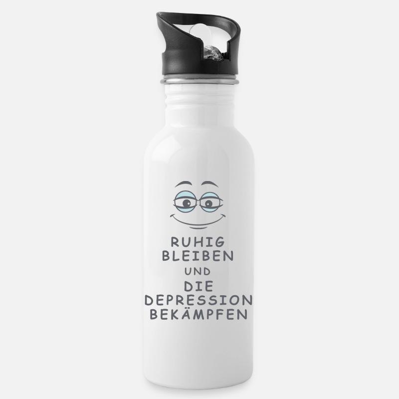 Depression bekämpfen - Trinkflasche mit integriertem Trinkhalm - Weiß