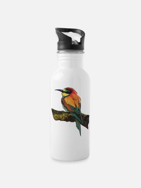 Vogel - Trinkflasche mit integriertem Trinkhalm - Weiß