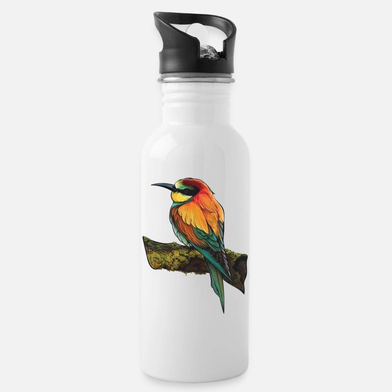 Vogel - Trinkflasche mit integriertem Trinkhalm - Weiß