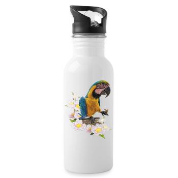 Der blau-gelbe Ara - Trinkflasche mit integriertem Trinkhalm - Weiß - Rechts