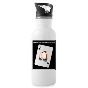 Ich habe eine Arschkarte gezogen. Pik - Trinkflasche mit integriertem Trinkhalm - Weiß - Rechts