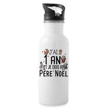 1 an Père Noël Anniversaire Fille Garçon Fillette - Gourde avec paille intégrée - blanc - Droite