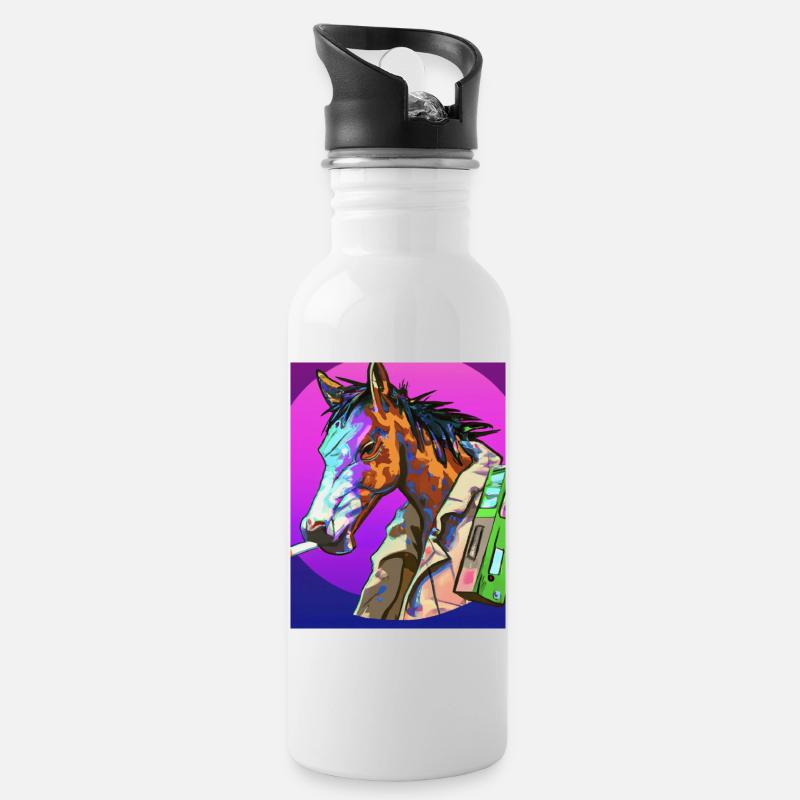 rauchendes Pferd - Trinkflasche mit integriertem Trinkhalm - Weiß
