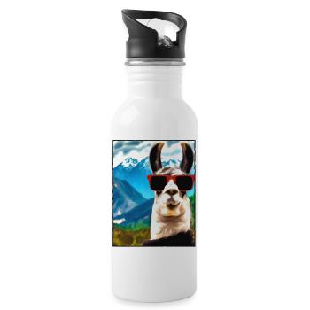 Lama Portrait Mountain Gift - Water bottle with straw - white - Right