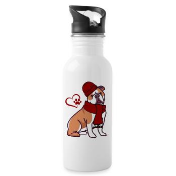 Chien d’hiver - Bouledogue anglais - Gourde avec paille intégrée - blanc - Droite