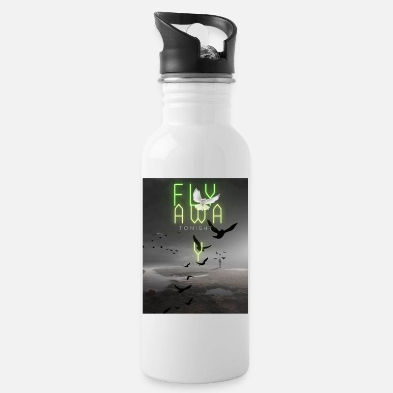 FLY AWAYDesign - Trinkflasche mit integriertem Trinkhalm - Weiß