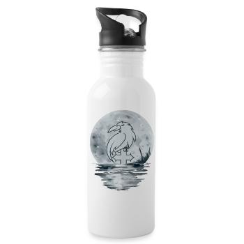 Raben Vogel auf Kreuz - Trinkflasche mit integriertem Trinkhalm - Weiß - Rechts