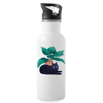 Katzen vor Blumentopf - Trinkflasche mit integriertem Trinkhalm - Weiß - Rechts