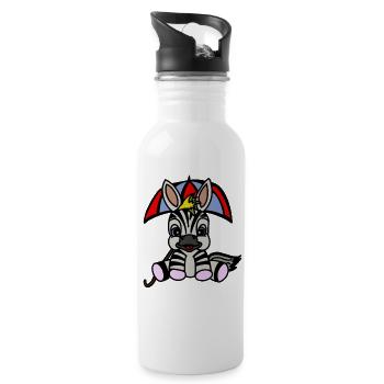 Zebra unter Regenschirm Cartoon - Trinkflasche mit integriertem Trinkhalm - Weiß - Rechts