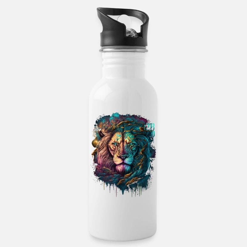 Tête de lion | coloré | coloré | Lion coloré - Gourde avec paille intégrée - blanc