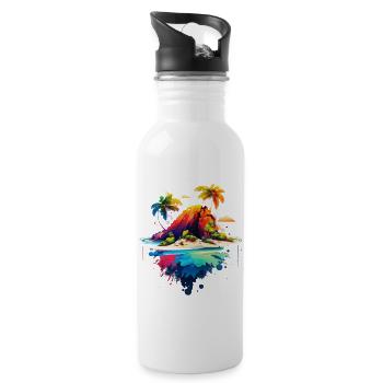 Beautiful Island Illustration | South Sea Island - Water bottle with straw - white - Right