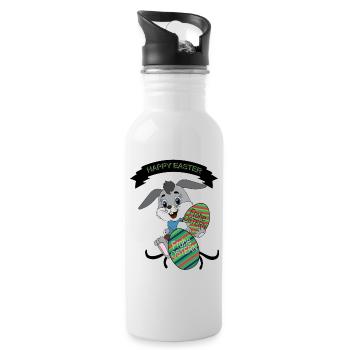 HAPPY EASTER, Osterhase, farbige Ostereier - Trinkflasche mit integriertem Trinkhalm - Weiß - Rechts