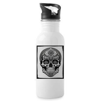 Totenkopf Ornament - Trinkflasche mit integriertem Trinkhalm - Weiß - Rechts