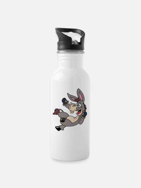 Lustiger Esel - Trinkflasche mit integriertem Trinkhalm - Weiß