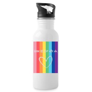 Liebe ist für alle da. - Trinkflasche mit integriertem Trinkhalm - Weiß - Rechts