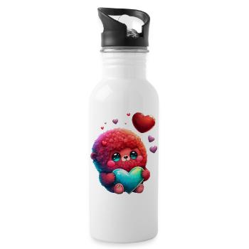 Ein kleines liebes Monster mit rotem Fell - Trinkflasche mit integriertem Trinkhalm - Weiß - Rechts