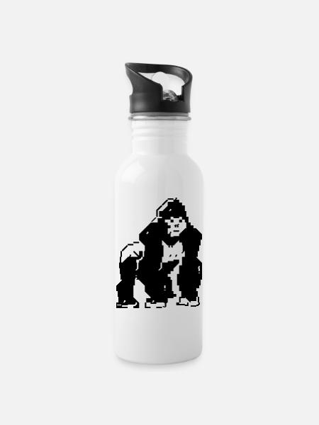 PETSCII gorilla - Water bottle with straw - white