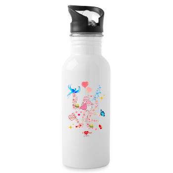 Blumen Valentinstag Ich LIEBE dich - Trinkflasche mit integriertem Trinkhalm - Weiß - Rechts