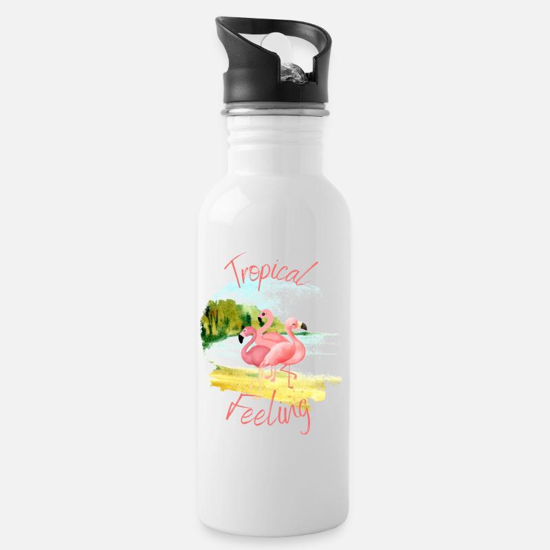Tropical Feeling - Trinkflasche mit integriertem Trinkhalm - Weiß