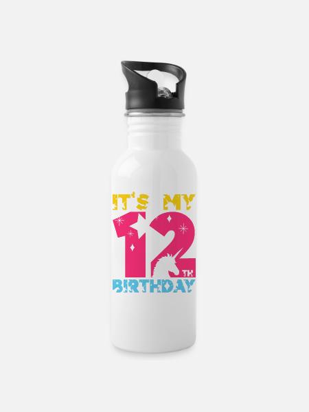 C’EST MON 12E ANNIVERSAIRE LICORNE 12E ANNIVERSAIRE - Gourde avec paille intégrée - blanc