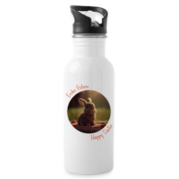 Frohe Ostern | Osterhäschen | Osterhase - Trinkflasche mit integriertem Trinkhalm - Weiß - Rechts