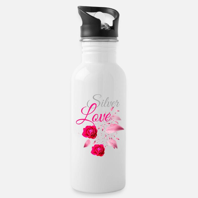 Silver Love Spring - Trinkflasche mit integriertem Trinkhalm - Weiß