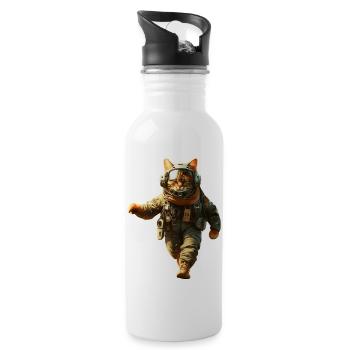 Katze in voller Piloten Montur als Kämpfer - Trinkflasche mit integriertem Trinkhalm - Weiß - Rechts