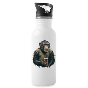 Schimpanse Bier Cool Illustration - Trinkflasche mit integriertem Trinkhalm - Weiß - Rechts