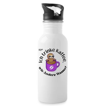 Ich trinke Kaffee - Trinkflasche mit integriertem Trinkhalm - Weiß - Rechts