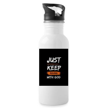 Just keep moving with god - Trinkflasche mit integriertem Trinkhalm - Weiß - Rechts
