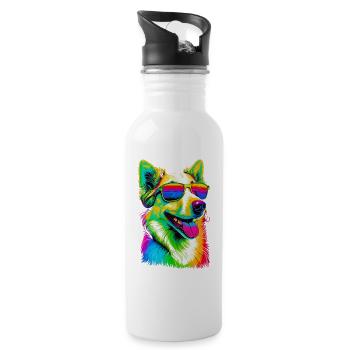 Super mignon Retro Rainbow Summer Corgi Corgeek Art - Gourde avec paille intégrée - blanc - Droite