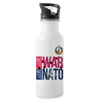 NEIN ZUM KRIEG NEIN ZUR NATO | WELTMARSCH FÜR DEN FRIEDEN 2023 - Trinkflasche mit integriertem Trinkhalm - Weiß - Rechts