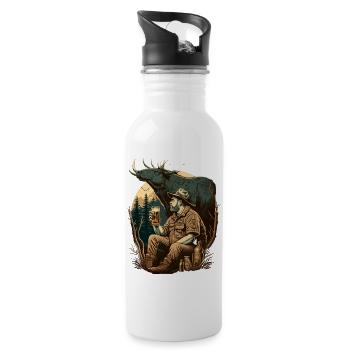 Jäger in der Natur mit Bier - Trinkflasche mit integriertem Trinkhalm - Weiß - Rechts