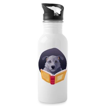 Lesen Hund Buch Leser Hunde Buchliebhaber Bücher - Trinkflasche mit integriertem Trinkhalm - Weiß - Rechts