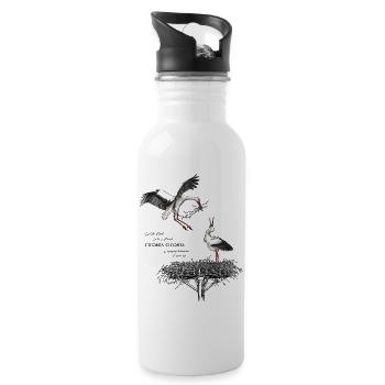 Weißstörche am Nest - Trinkflasche mit integriertem Trinkhalm - Weiß - Rechts