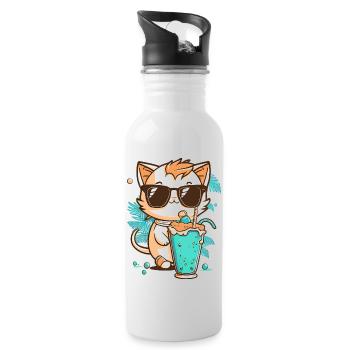 Chat en vacances d’été - Gourde avec paille intégrée - blanc - Droite