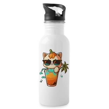 Cat Love: Beach and Cocktail - Water bottle with straw - white - Right
