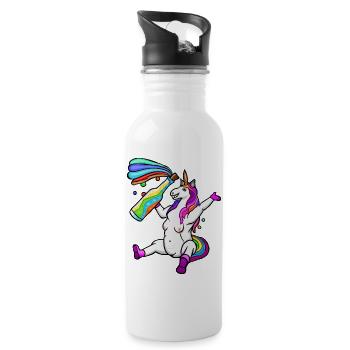 lustiges LGPT-Einhorn, buntes Einhorn, Regenbogen - Trinkflasche mit integriertem Trinkhalm - Weiß - Rechts