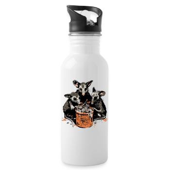 Opossums, die Müll aus einem Mülleimer essen - Trinkflasche mit integriertem Trinkhalm - Weiß - Rechts