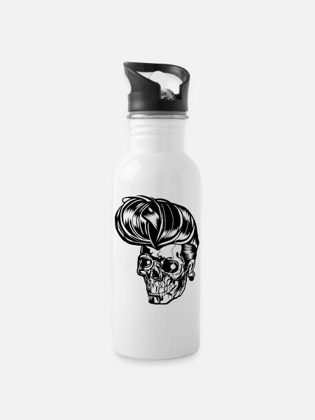 Rockabilly Skull - Water bottle with straw - white