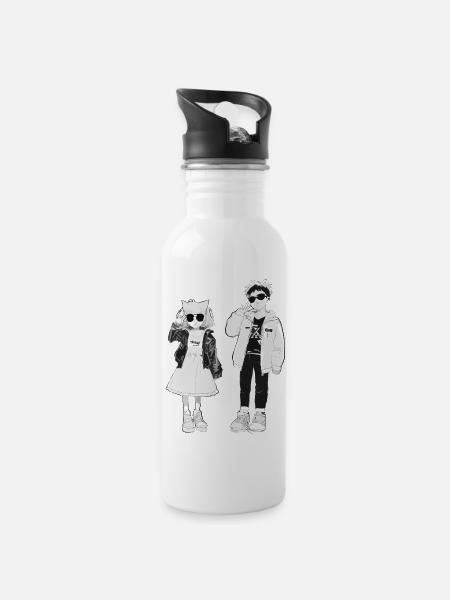 Japanische Coolness in Schwarz-Weiß - Trinkflasche mit integriertem Trinkhalm - Weiß