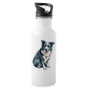 Design Border Collie N°2 - Gourde avec paille intégrée - blanc - Droite