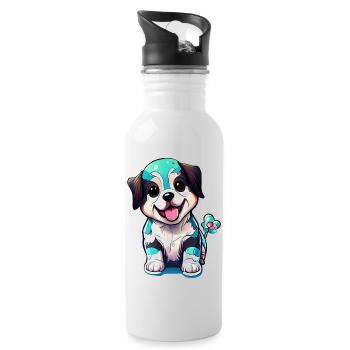 Niedlichkeit in Hundeform. Kräftige und lebendige - Trinkflasche mit integriertem Trinkhalm - Weiß - Rechts