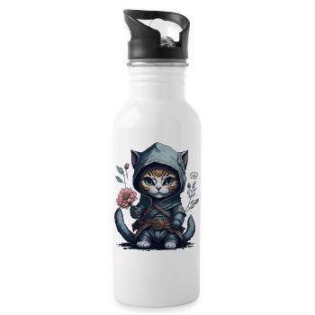 The Ninja Cat – incredible and unforgettable - Water bottle with straw - white - Right