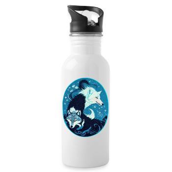 Wölfe - Trinkflasche mit integriertem Trinkhalm - Weiß - Rechts