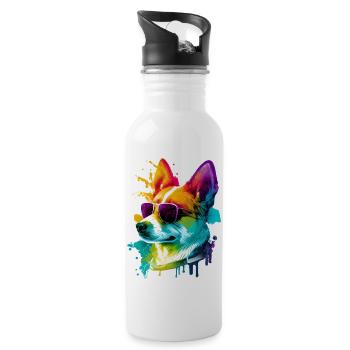 Chien corgi cool coloré avec des lunettes de soleil - Gourde avec paille intégrée - blanc - Droite