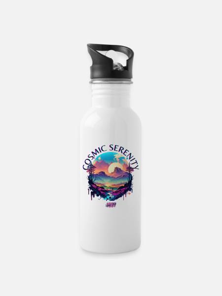 Kosmische Gelassenheit - Trinkflasche mit integriertem Trinkhalm - Weiß