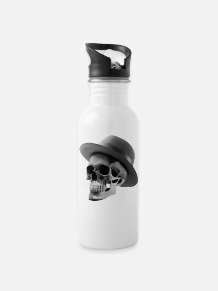 Skull - Water bottle with straw - white